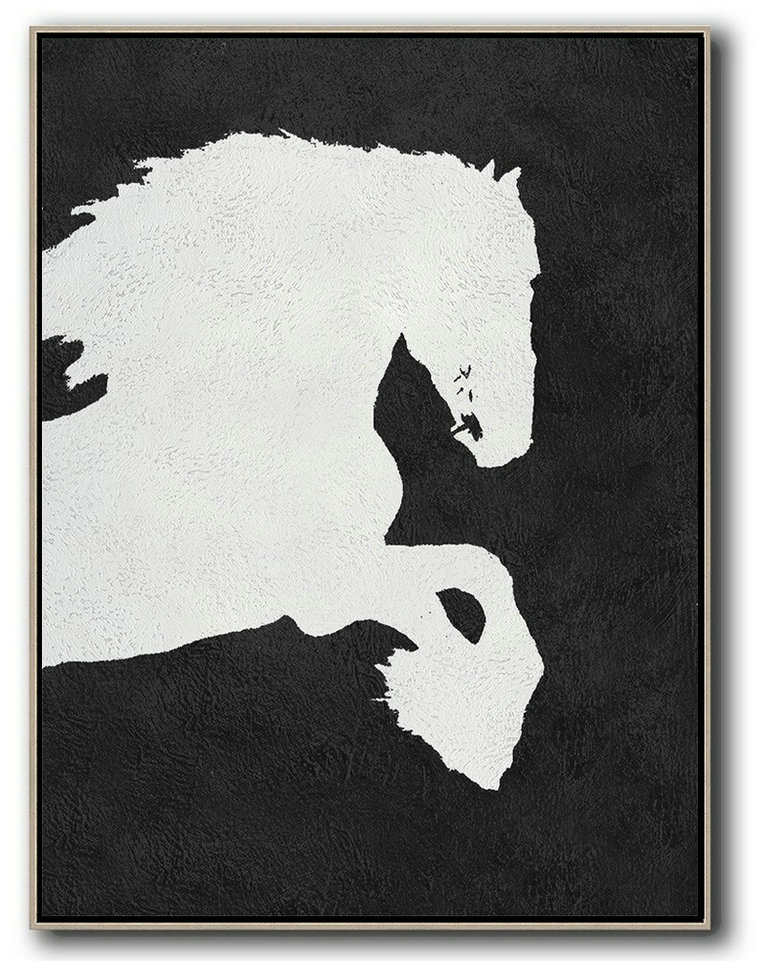 Abstract Art Decor Large Canvas Painting,Black And White Minimal Painting On Canvas - Living Room Wall Art